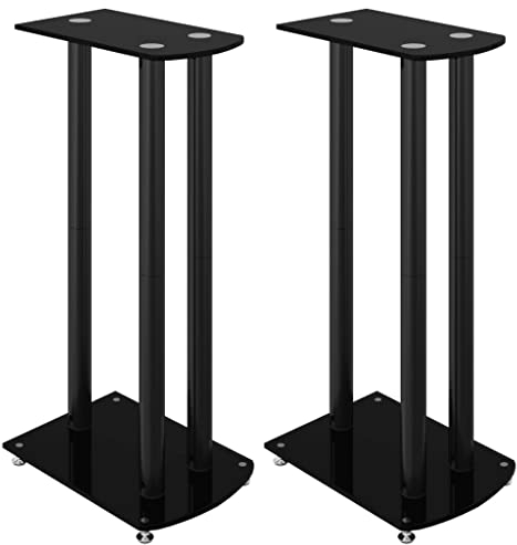 vidaXL Lautsprecher Ständer 2 STK., Boxenständer Bodenständer mit 3 Säulen, Lautsprecher Halterung mit rutschfesten Füßen, Schwarz Hartglas