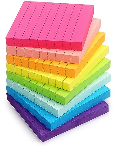 Eastern Wolf 8 Pads Lined Sticky Notes 3x3 Sticky Notes with Lines Self-Stick Note Pads 8 Bright Multi Colors, 85 Sheets/Pad