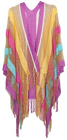 CCAIPU Mantón Calado Suave con Borlas, Cubre Traje de Baño Verano Mantón Largo de Playa Bikini Cubre Traje de Baño Ropa de Protección Solar para Mujer (Multicolor-B)