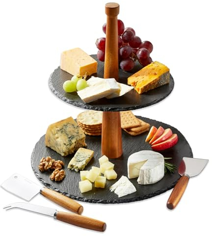 Occasion 2 Tier Cake Stand & 3 Piece Knife Set - Gift Boxed
