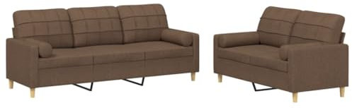 vidaXL Sofagarnitur 2-TLG., Sessel Couch mit Kissen, Sofa Wohnzimmersofa mit Armlehnen, Couchgarnitur Designsofa Sitzmöbel Polstermöbel, Braun Stoff