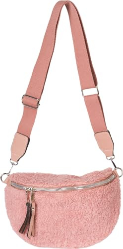 styleBREAKER Damen Halbmond Schultertasche Teddy | 30x17x9 cm Crossbody-Bag, 2-Wege-Zipper am Hauptfach, innenliegendes Fach, stufenlos 85-134 cm anpassbarer breiter Gurt.