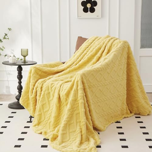 Kuscheldecke - Warme Flausige Bettüberwurf Decke und Sofadecke aus Traumhaft Weicher Mikrofaser - Vielseitige und Pflegeleichte Wohndecke, Gute Geschenke (Gelb, 150x200cm)