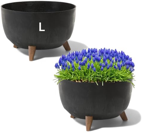 MELTOM Blumentopf mit Füßen aus Kunststoff, Schale Rund Betonmuster (Schwarz, L-40cm)