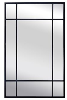 BD ART Espejo con Postes 100x70, Negro, Espejo de jardín, Espejo de Pared, Aspecto Ventana, a Cuadros, Loft, Elegante