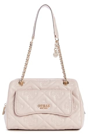 GUESS Damen Marieke Girlfriend Shoulder Satchel Schultertasche, Umhängetasche, Hellbeige-Logo