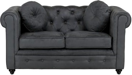 Totò Piccinni Divano CHESTER design vintage retrò classico trapuntato piedini in legno (2 Posti, Effetto Nab. Grigio)