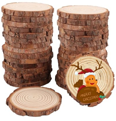 VIDETOL 30 Stück Natur Holzscheiben 9-10 cm, Baumscheiben Rund, Baumstamm Deko, Unvollendete Holzscheiben zum Basteln für Weihnachtsdeko, Kunsthandwerk und DIY-Projekte
