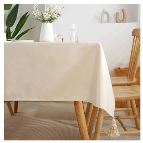BCughia Tischdecke 90x90 Beige, Tischtuch Abwaschbar Quadratisch Polyester Einfarbig mit Quasten Tischdecke für Küche,Esszimmer,Tischdekoration