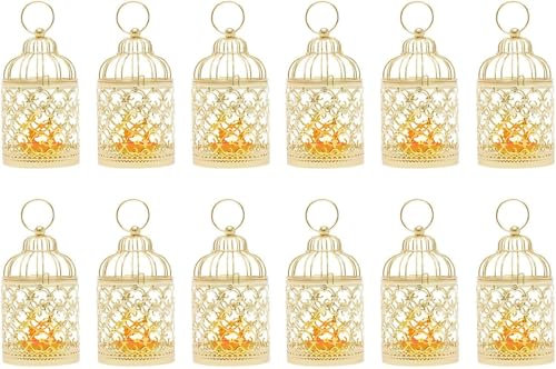 12 x Tea Light Holders Metal Tea Light Holder Candle Holder Iron Decorative Bird Cage Lantern for Candles Pillar Candle Living Room Wedding Birthday Home Decoration Table Decoration Gifts Ch