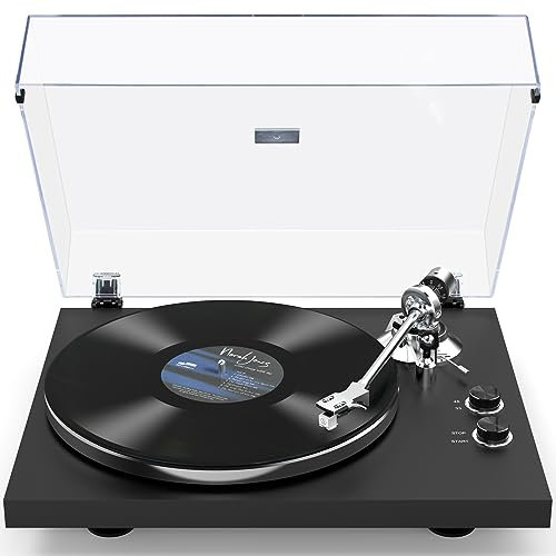 Platine Vinyle sans Fil À ENTRAÎNEMENT par Courroie, Tourne Disque Vinyle avec Cartouche Magnétique à 2 Vitesses 33 + 45 TR/Min, USB Record to PC, Sortie Ligne Phono