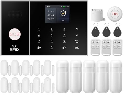 XNY WiFi Kit Allarme Casa, Antifurto Casa Wireless, 2G Allarme Casa Senza Fili con APP Alert, Rilevatore di Movimento, Sensore Finestra Porta, Telecomando, Sirena