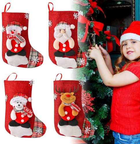 Sporgo Groß Weihnachsstrumpf: 4 er Set Nikolausstiefel Nikolausstrümpfe zum Befüllen Anhänger Weihnachtsdeko, Nikolaus Strumpf Geschenkbeutel Aufhängen Kaminen, Wänden, Treppen, Weihnachtsbäumen