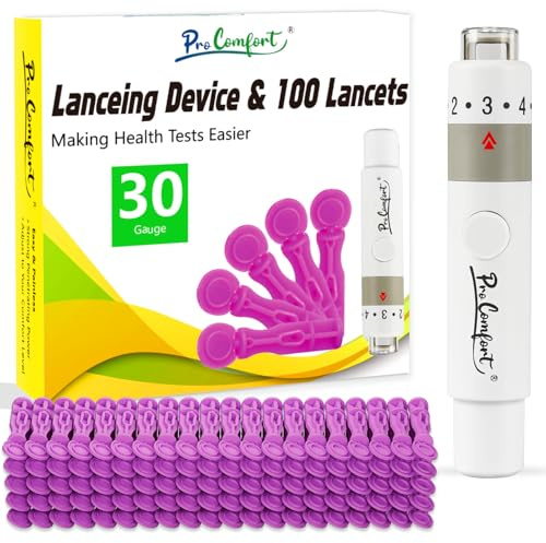 Pro Comfort Lancing Device Less Pain, with 100pcs Twist Top 30 Gauge Blood Lancets for Blood Glucose Testing, Blood Sample Lancet Pen for Blood Sugar Monitor