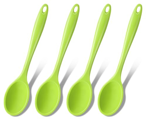 GEEKHOM Kochlöffel Silikon - 4 Stück Silikon Löffel Hitzebeständig 20,5cm, Silikonlöffel Esslöffel Servierlöffel Rührlöffel Set zum Kochen - Alternative zu Kochlöffel Kunststoff, Plastiklöffel
