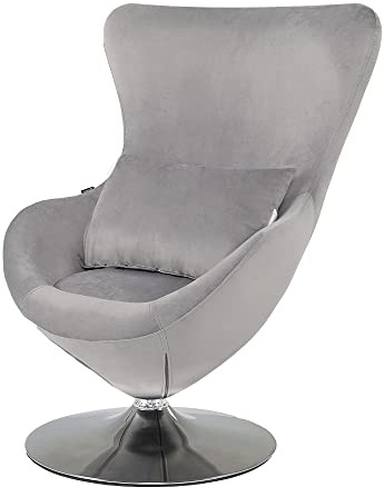 Mingone Sessel Wohnzimmer Loungesessel Drehbar Cocktailsessel Bequemer Einzelsessel aus Samt Relaxsessel mit Kissen Retro Design (Hellgrau)