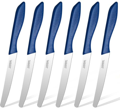 LAZAHOME Frühstücksmesser und Brötchenmesser 6tlg,Wellenschliff,12cm,Blau | Tomatenmesser,Tafelmesser,Messerset zum Schneiden,Rostfreier Stahl Klinge,Ergonomischer Kunststoffgriff, spülmaschinenfest