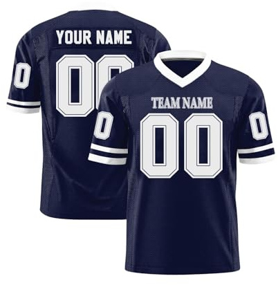 Personalisiert American Football Trikot für Herren Damen Jugend Vorschule Custom Football Jersey Schnelltrocknend Atmungsaktiv Personalized Printed Team Name Number Logo Navy