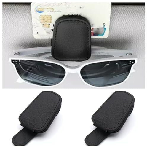 2 Pack Car Sun Visor Glasses Holder - Magnetic Glasses Frame Holder and Ticket Holder Leather for Car - Car Sun Visor Accessories