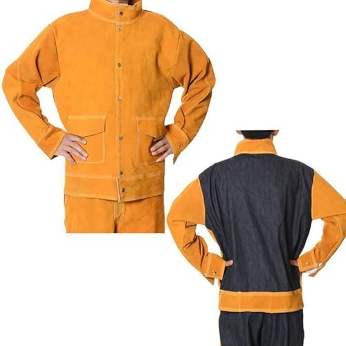 Giacca da Saldatore in Pelle, Grembiule da Saldatore Resistente con Maniche, Giacca Resistente al Calore e alle Fiamme per saldatori, Lavoratori forestali, fabbri,Giallo,XXL