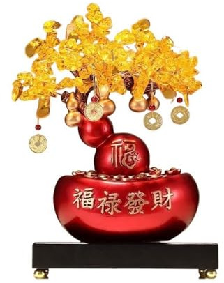 Edelstein Baum Kristall-Geldbaum mit Sockel, Reichtum, Glück, Ornament for den Weinkühler zu Hause Geldbaum Feng Shui(Red)