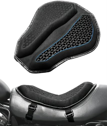 Benlari Coussin de siège de moto, coussin de siège universel en gel pour moto, grande structure en nid d'abeille, TPE absorbant les chocs et respirant pour les longs trajets
