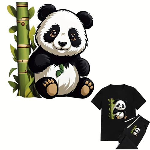 2pcs Panda Lean On Bamboo Iron On Transfers for T-Shirts Rub on Transfers Stickers Vinyl Ready to Press Stickers Iron on Decals for T-Shirts Clothing Hoodie DIY Crafts