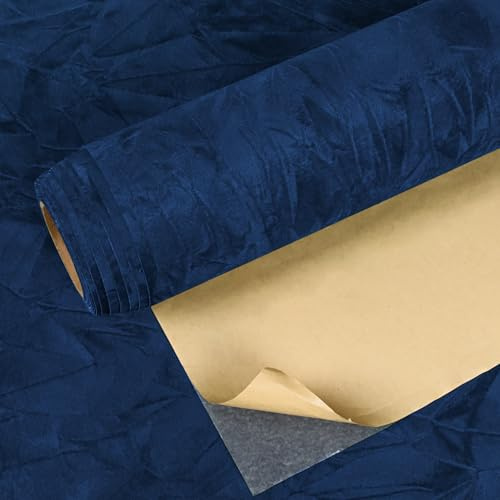 VEELIKE Papier Peint Velours Bleu Marine Papier Peint Adhesif Mural Bleu Tissu Velours Froissé 40 cm × 300 cm Decoration Boîte à Bijoux Rouleau Adhesif pour Meuble Tiroirs Doublure Chambre Commode