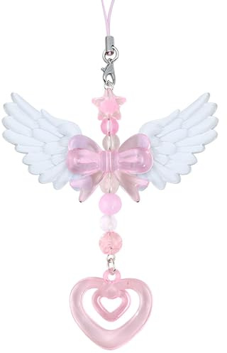 DAMOWANG Handy-Anhänger mit rosa Sternen, Herz, Kawaii-Schleife, Handy-Charm, niedlicher Perlenanhänger, Tasche, Anhänger für Rucksack, Hängetasche, Autoschlüssel, Handy-Zubehör, ästhetischer