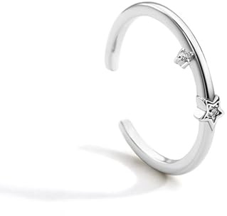AMDXD 9K Weißgold 375 Verlobungsring Echt, Hochzeitsband Offener Ring Einstellbar Stern mit Moissanit Rundschliff Weiß, Bandringe Au375 Gold, Gr.60 (19.1)