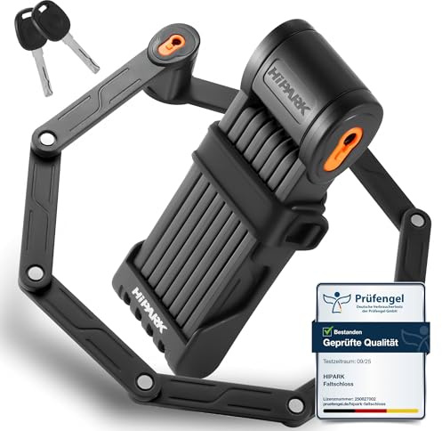 HIPARK Faltschloss Fahrrad, Fahrradschloss Faltschloss 100cm mit Schlüsseln, Fahrradschloss hohe Sicherheit mit Halterung, faltschlösser aus Legiertem Stahl für Fahrrad, E-Bike, Schwarz