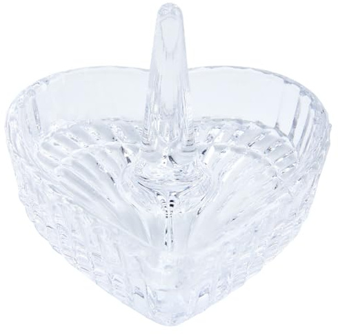 CREATCABIN Glass Ring Dish Holder Heart Shaped Jewelry Tray Crystal Jewelry Rack Trinket Storage Bowl Display Plate for Wedding Engagement Birthday Nightstand Bathroom Decor Gifts 3 x 3 x 2 Inch