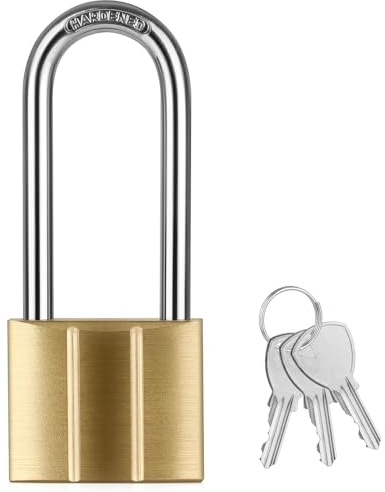 Heavy Duty Solid Brass Long Padlock with 3 Keys, 40mm Width 6mm Shackle 5-Pin Cylinder, Diyife Weatherproof Corrosion Resistant High Security Outdoor Lock for Gate, Garage, Storage Unit, Trailer