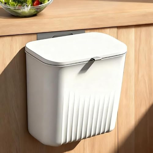 Accessonico 8L Kitchen Bin Hanging Compost Bin Dustbin Wall Mounted Compost Under Kitchen Counter Bins with Lid for Under Sink Cupboard Door Cabinet Camping Bathroom Bedroom (White)