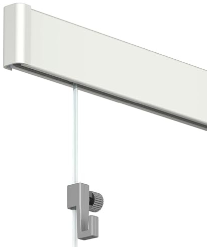Artiteq Click Rail Tableau Suspension 20 mètres - Primer Blanc (RAL 9016) - Kit Complet avec Fils Transparents, Crochets et Matériel de Fixation - 30 kg p/m Capacité de Charge