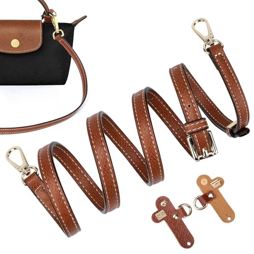 Schultergurt für Longchamp, Gurt für Longchamp Tasche Damen, PU Leder | Taschenriemen Leder, Taschengurt Braun mit 2 Stück Schultergurtadapter (Bandbreite 12 mm, Einstellbare Länge: 94–124 cm)