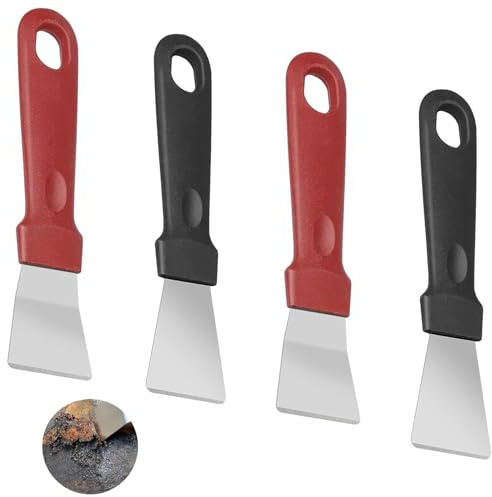VZU Raschietto da forno antigraffio, 4 pezzi, in acciaio inox, per forni, stufe, piani cottura a induzione, frigoriferi