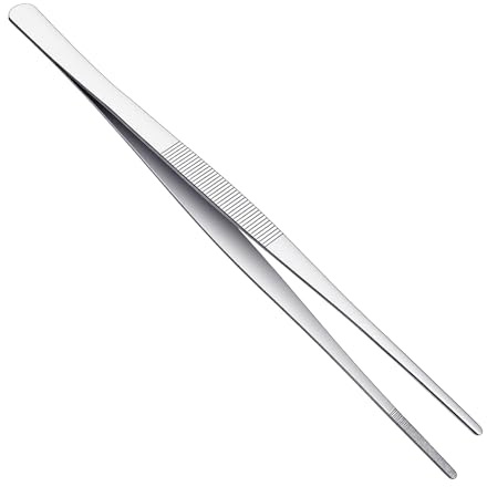 KüChenpinzette Edelstahl, 30cm Edelstahl Kochpinzette, Profi Küchenpinzette mit gezackten Spitzen, Silber Koch Pinzette, Präzisionszange für Küche, BBQ & Restaurant