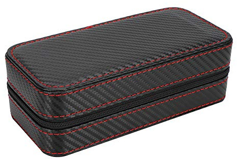 NBVGHPSRW Klockfodral med 2 fack, armbandsur förvaringsbox med kolfiber PU-läder, elegant smyckesdisplay behållare för män kvinnor, klockbox för hemmakontor resor