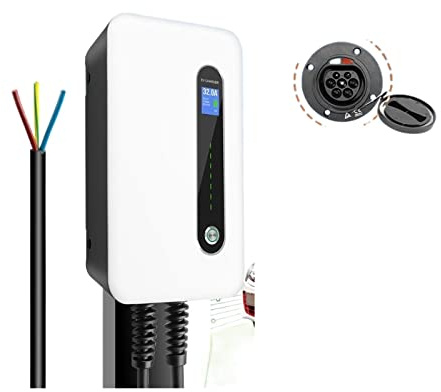 Cargador Coche Electrico, 32A EVSE Wallbox EV Cargador de coche Estación de carga de vehículos eléctricos Montado en la pared IP66 Tipo 2 Cable 62196-2 Nivel 2 240V 7.6KW