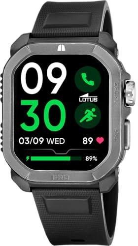 LOTUS Reloj Inteligente Hombre - Smartwatch Caucho Negro | Resistente al Agua 5 ATM, GPS, Voz IA, Control Música, Cuenta Pasos y Calorías, Teléfono 50200/1 Ferro RC, Smartime 2nd Gen