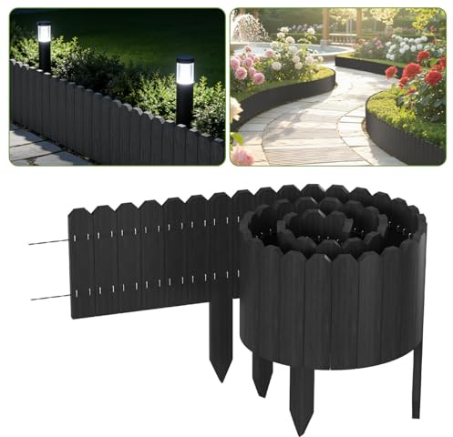 Monucep trärabattinfattning, 40 x 200 cm, flexibel gräskant av trä för trädgård, blomrabatter och gräsmattor, klippkant rullbord, staket för blomrabatter, antracit, höjd 40 cm