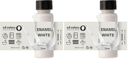 SD COLORS Vernice per ritocchi bianca smaltata, 15 ml, ad asciugatura rapida, compatibile con elettrodomestici da cucina, bagno, doccia, lavandino, metallo, radiatore, frigorifero (Confezione da 2)