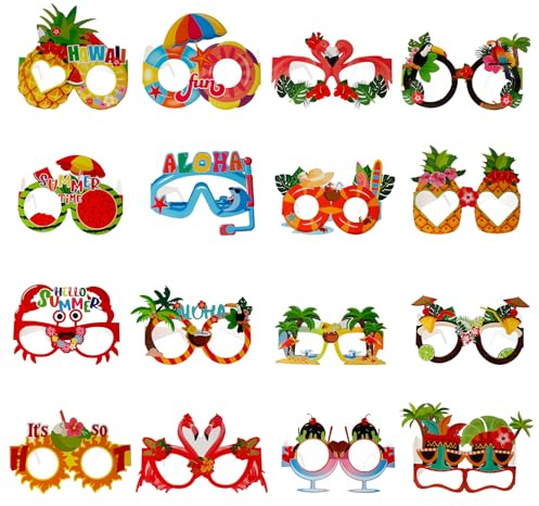 Nurplexl 32 Gafas de Fiesta Hawaianas – Gafas de Papel Tropical con Hibisco, Accesorios para Fotomatón, Regalos para Niños y Adultos
