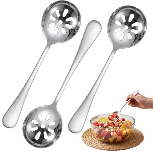 4 Stück Schaumlöffel,Schaumkelle Edelstahl Klein,Schaumkelle,Abseihlöffel,Siebkelle,Sieblöffel,Olivenlöffel,Servierlöffel Löffel mit Löchern für Servieren von Beilagen,Spülmaschinengeeignet