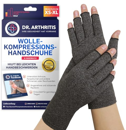 Dr. Arthritis Muñequera Tendinitis Pulgar Desarrollados Por Médicos - Guantes Sin Dedos De Compresión Para Artritis, Raynaud Y Túnel Carpiano - Incluye Manual Médico (Talla L, 1 Par)