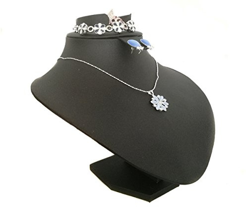 Yudu Schmuckbüste für Schmuckset Armband Ring Kette Ohrsteck H19,50cm (Kunstleder schwarz)