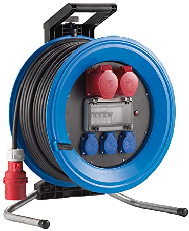 HEDI Kabeltrommel 33 m Professional Plus 450 (mit 1 CEE Steckdose 5x16 A 400 V, 3 Schutzkontaktsteckdosen 250 V, Thermoschutzschalter/RCD) K4333011I4, Mehrfarbig