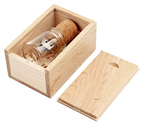 UFARID Bottiglia galleggiante USB3.0 Flash Drive Memory Stick Chiavetta USB trasparente con scatola di legno Regali aziendali per computer, audio per auto, ecc (128GB)