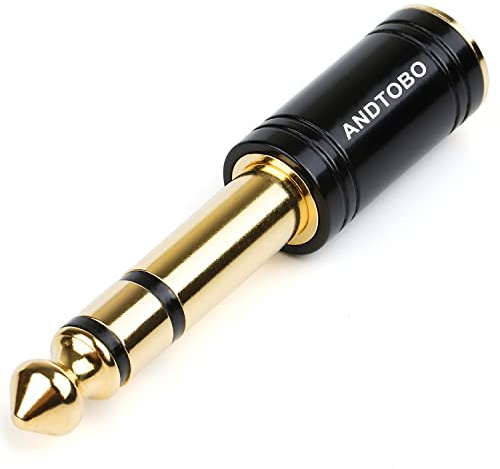 ANDTOBO 1/4''(6.35mm) Male to 1/8'' (3.5mm) Female Stereo Audio Jack Pure Copper Adapter for Headphone, Amp, 1 Pack-Black
